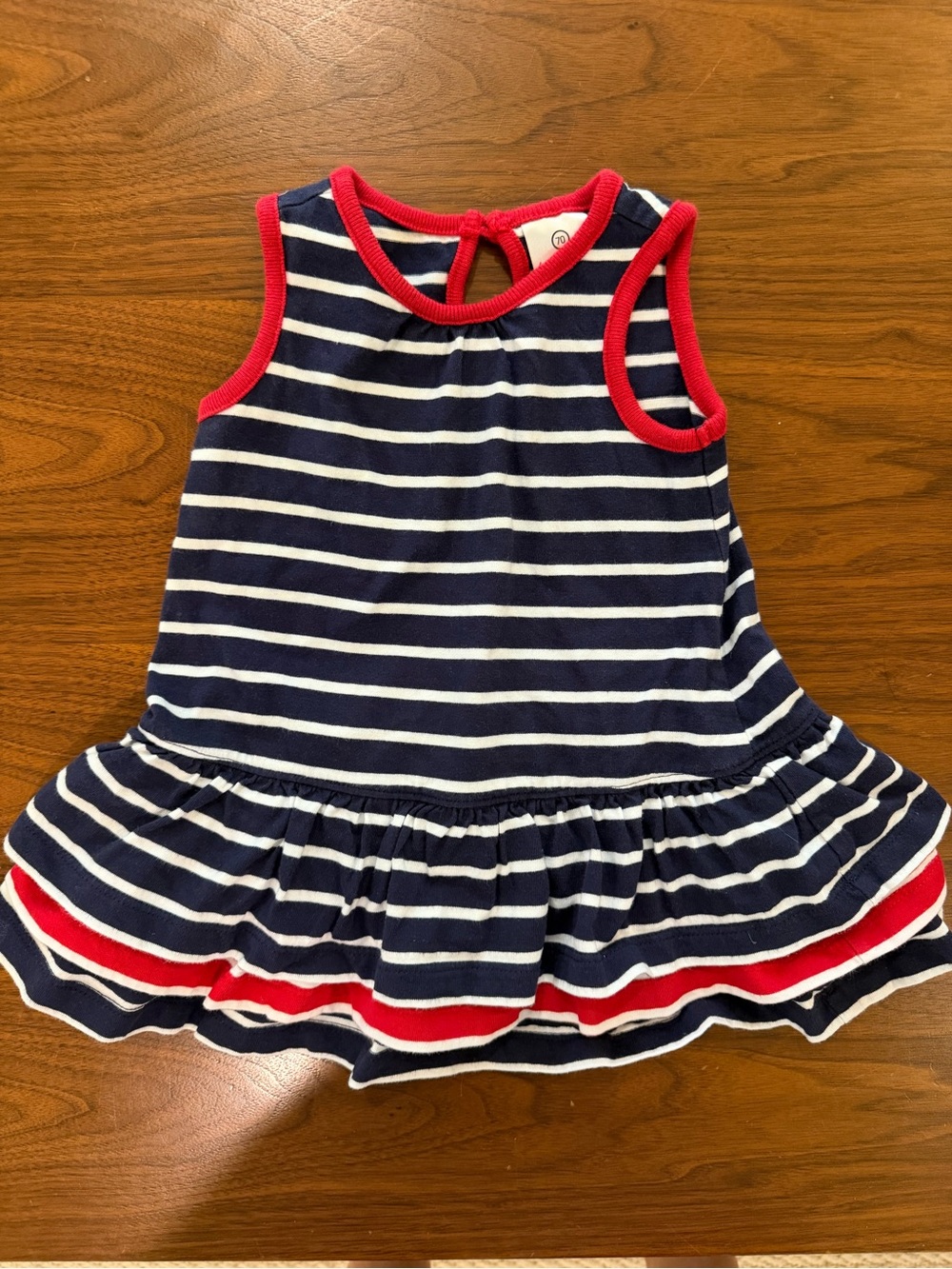 Hanna Andersson Navy & White Striped Tank Dress with Red Trim 6-12 months
